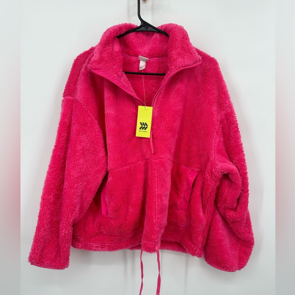 Women's High Pile Fleece 1/2 Zip Pull Over - All in Motion Pink size M
